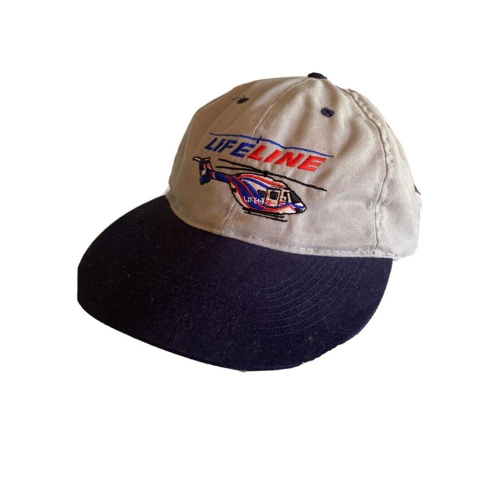 Vintage Otto Cap Lifeline Helicopter EMS Medical‎ Strapback Hat Grey Navy